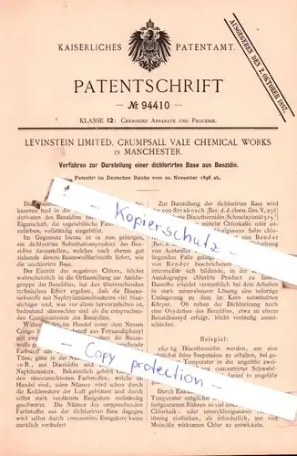 original Patent - Levinstein Limited, Crumpsall Vale Chemical Works in Manchester , 1896 , Chemische Apparate !!!