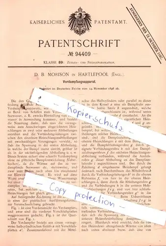 original Patent - D. B. Morison in Hartlepool , Engl. , 1896 , Verdampfungsapparat !!!