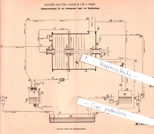 original Patent -  Sociètè Sautter, Harlè & Cie in Paris , 1901 , Dampfturbinen !!!