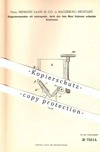 original Patent - Hermann Laass & Co. , Magdeburg / Neustadt , 1893 , Streumaschine für Dünger | Landwirtschaft , Düngen