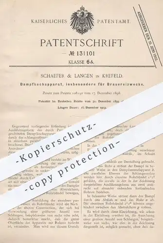original Patent - Schaeffer & Langen , Krefeld , 1899 , Dampfkocher für Brauerei | Kochherd , Dampf - Herd , Bier brauen