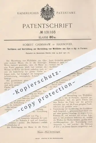 original Patent - Robert Grimshaw , Hannover , 1901 , Welldielen aus Gips | Wellplatten , Maler , Dekoration , Formerei