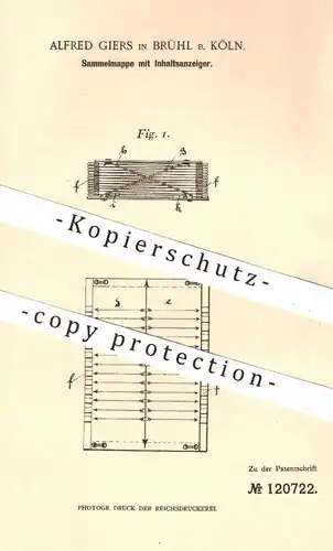 original Patent - Alfred Giers , Brühl / Köln , 1900 , Sammelmappe mit Inhaltsanzeiger | Mappe , Ordner , Papier , Büro