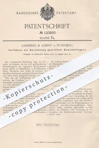 original Patent - Landeker & Albert , Nürnberg , 1900 , Herstellung gepresster Gewindekluppen | Kluppen aus Eisen !!