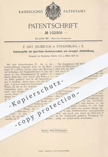 original Patent - F. Ant. Hubbuch , Strassburg / Elsass , 1898 , Schmiergefäß mit Sperrfeder - Deckelverschluss !!