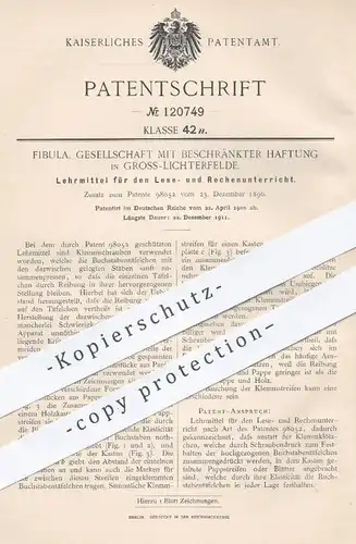 original Patent - Fibula GmbH , Gross Lichterfelde , 1900 , Lehrmittel zum Lesen u. Rechnen | Schule , Lehrer !!!