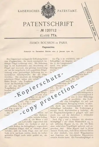 original Patent - Firmin Bousson in Paris , 1900 , Flugmaschine | Flügel , Fliegen , Flieger , Flugapparat !!!