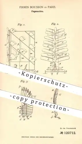 original Patent - Firmin Bousson in Paris , 1900 , Flugmaschine | Flügel , Fliegen , Flieger , Flugapparat !!!