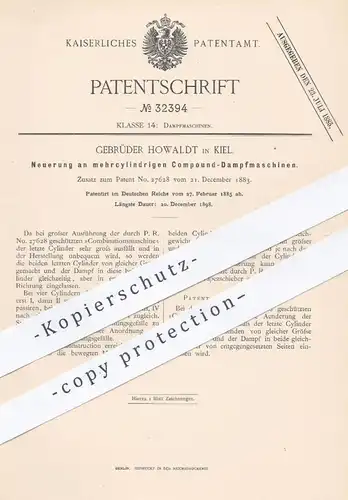 original Patent - Gebrüder Howaldt , Kiel , 1885 , mehrzylindrige Compound - Dampfmaschinen | Motor , Motoren !!!