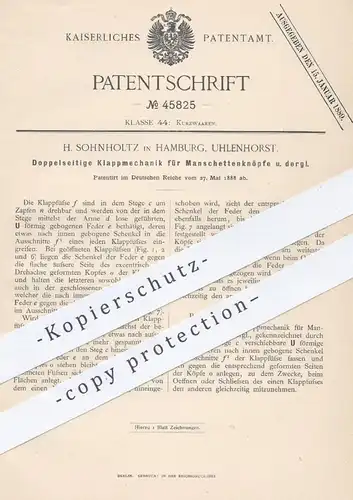 original Patent - H. Sohnholtz , Hamburg / Uhlenhorst , 1888 , Klappmechanik für Manschettenknöpfe | Knopf , Knöpfe !!