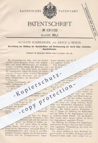 original Patent - Auguste Schwenkler geb. Deege , Berlin , 1901 , Glättung der Gesichstfalten | Haut , Maske , Gesicht