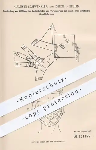 original Patent - Auguste Schwenkler geb. Deege , Berlin , 1901 , Glättung der Gesichstfalten | Haut , Maske , Gesicht