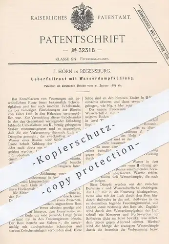 original Patent - J. Horn , Regensburg , 1885 , Überfallrost mit Wasserdampfkühlung | Rost , Ofenrost , Ofen , Feuerung