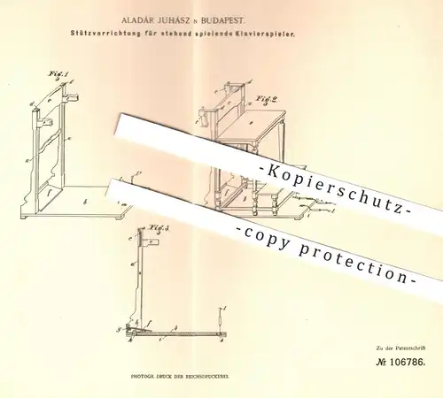 original Patent - Aladar Juhasz , Budapest , 1898 , Stützhocker für stehend spielende Klavierspieler | Hocker , Stuhl !!