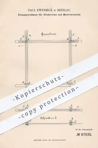 original Patent - Paul Ewerbeck , Breslau , Einspannrahmen für Stickereien u. Malerleinwand | Sticken , Maler , Künstler