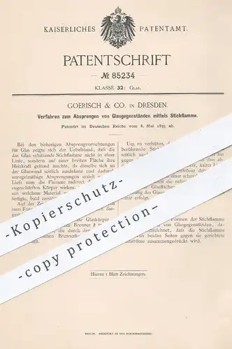 original Patent - Goerisch & Co. , Dresden , 1895 , Absprengen von Glas mittels Stichflamme | Brenner , Glasbläser !!
