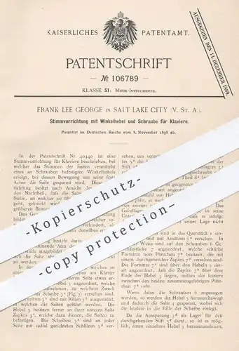 original Patent - Frank Lee George , Salt Lake City , USA , 1898 , Saiten am Klavier stimmen | Piano , Flügel , Musik !