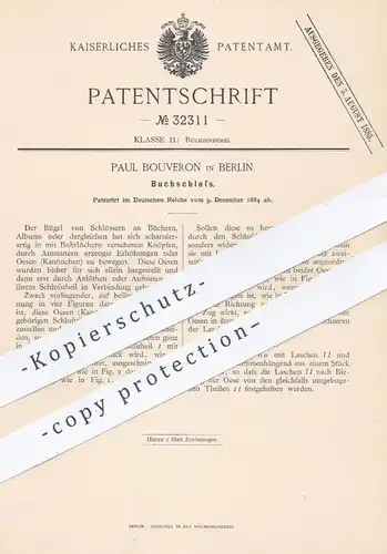 original Patent - Paul Bouveron , Berlin , 1884 , Buchschloss | Buch - Schloss | Buchbinder , Bücher , Alben !!!
