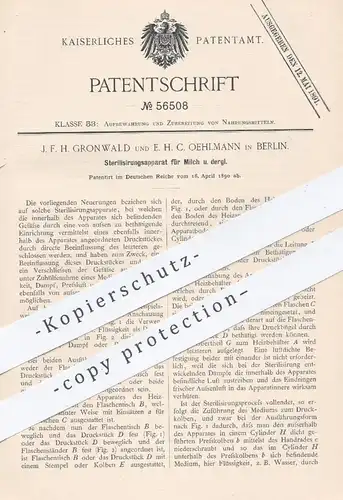 original Patent - J. F. H. Gronwald , E. H. C. Oehlmann , Berlin 1890 , Sterilisierung von Milch | Nahrung Sterilisieren