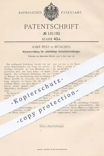 original Patent - Josef Penz , München , 1901 , Josef Penz in München , 1901 , Alarm für Verkaufsautomat | Automat !!