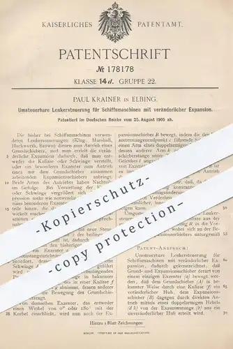 original Patent - Paul Krainer , Elbing , 1905 , Lenkersteuerung für Schiffsmaschinen | Schiff , Motor , Motoren !!