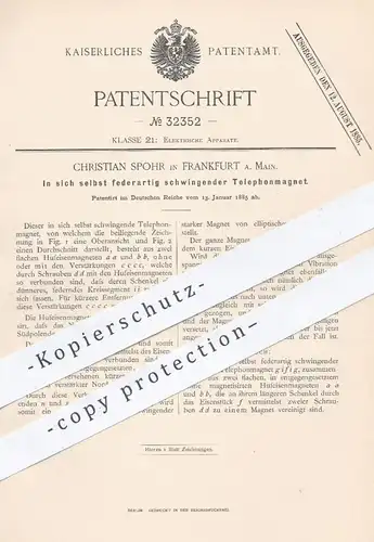 original Patent - Christian Spohr , Frankfurt , 1885 , Telefonmagnet | Telefon - Magnet | Telefonie , Elektrik , Strom !