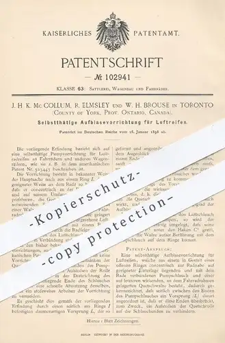 original Patent - J. H. K. Mc Collum , R. Elmsley , W. H. Brouse , Toronto , Kanada , 1898 , Aufblasen der Luftreifen !!