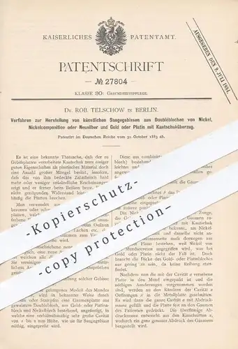 original Patent - Dr. Rob. Telschow , Berlin , 1883 , künstliches Sauggebiss | Gebiss , Kautschuk , Zahnarzt , Zähne !!