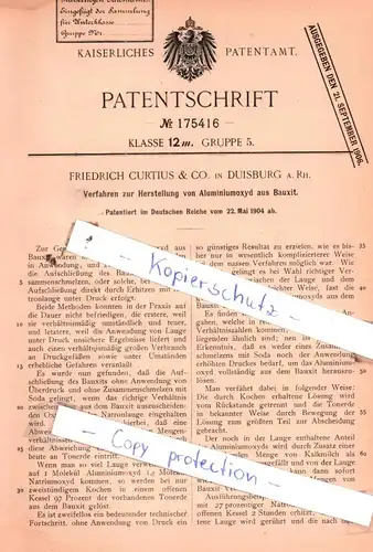 original Patent - Friedrich Curtius & Co. in Duisburg a. Rh. , 1904 , Herstellung von Aluminiumoxyd aus Bauxit !!!