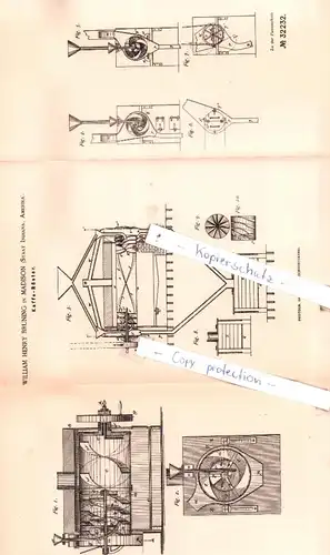 original Patent - W. H. Bruning in Madison , Staat Indiana, Amerika , 1884 , Kaffe-Röster !!!