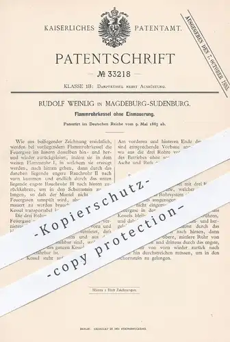 original Patent - Rudolf Weinlig , Magdeburg / Sudenburg  1885 , Flammrohrkessel ohne Einmauerung | Kessel , Dampfkessel