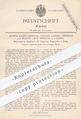 original Patent - Arthur Joseph + Horace Canning + Walter Cecil Needham , London  1888 , Behälter für Zigarren | Humidor