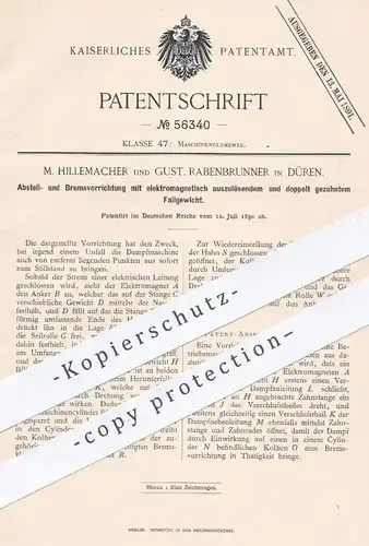 original Patent - M. Hillemacher | Gust. Rabenbrunner , Düren , 1890 , Bremse für Dampfmaschinen | Elektromagnet , Strom