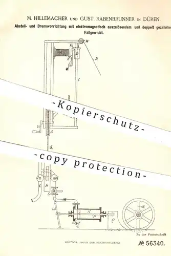 original Patent - M. Hillemacher | Gust. Rabenbrunner , Düren , 1890 , Bremse für Dampfmaschinen | Elektromagnet , Strom