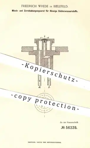 original Patent - Friedrich Wrede , Bielefeld , 1890 , Mischen u. Zerstäuben der flüssige Kohlenwasserstoffe | Licht !!