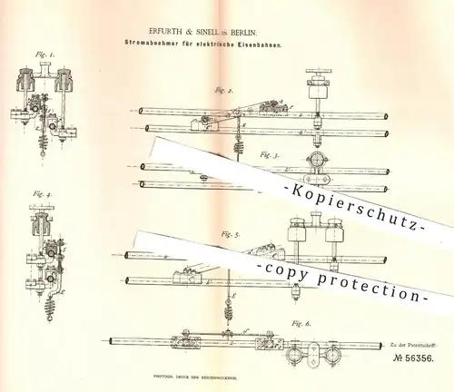 original Patent - Erfurth & Sinell , Berlin , 1890 , Stromabnehmer für elektrische Eisenbahnen | Eisenbahn , Straßenbahn