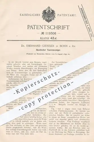 original Patent - Dr. Eberhard Gieseler , Bonn , 1899 , Akustischer Tourenanzeiger | Sirene , Pulsator , Karsten !!!