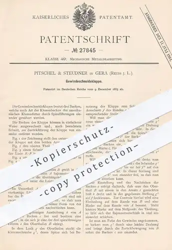 original Patent - Pitschel & Steudner , Gera , Reuss , 1883 , Gewindeschneidekluppe | Gewinde , Kluppe , Metall !!!