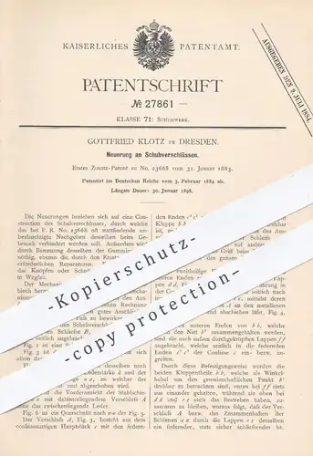 original Patent - Gottfried Klotz , Dresden , 1884 , Schuhverschluss | Verschluss für Schuhe | Schuhwerk , Schuster !!!