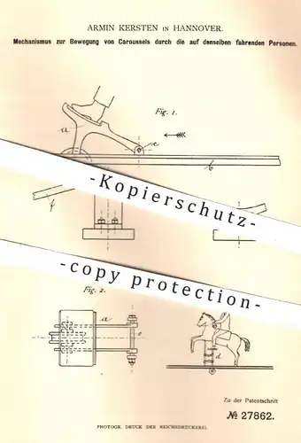 original Patent - Armin Kersten , Hannover , 1883 , Bewegung von Karussells | Karussell , Jahrmarkt , Schausteller !!!