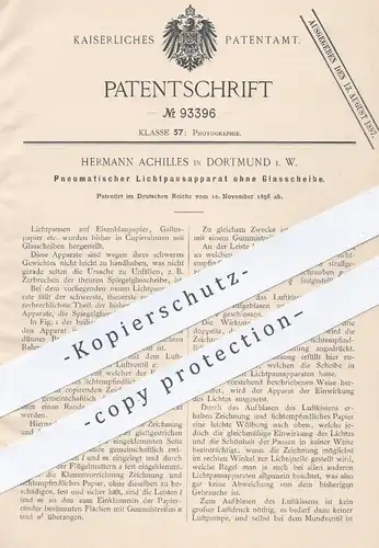 original Patent - Hermann Achilles , Dortmund , 1896 , Pneumatischer Lichtpausapparat ohne Glasscheibe | Fotograf , Foto