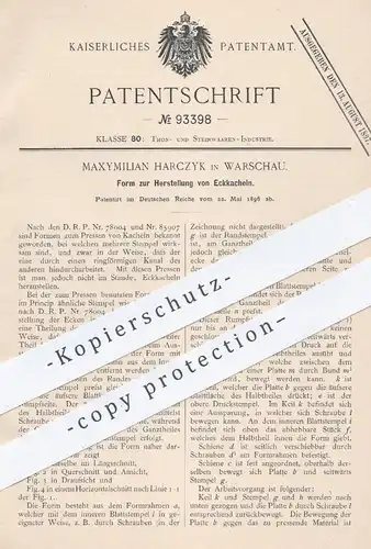 original Patent - Maxymilian Harczyk , Warschau , 1896 , Form zur Herstellung von Eckkacheln | Kachel , Ton , Ofenkachel