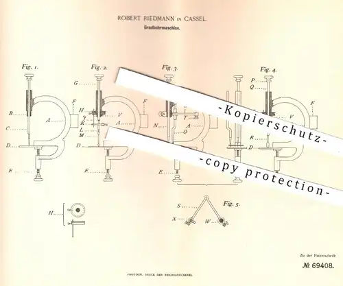 original Patent - Robert Riedmann , Kassel , 1892 , Gradbohrmaschine | Bohrmaschine , Uhr , Uhren , Uhrmacher !!!