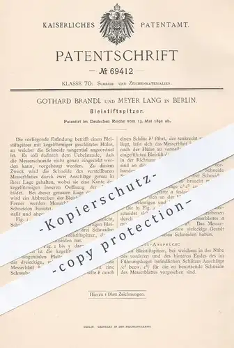 original Patent - Gothard Brandl , Meyer Lang , Berlin 1892 , Bleistiftspitzer | Bleistiftanspitzer , Bleistift , Messer