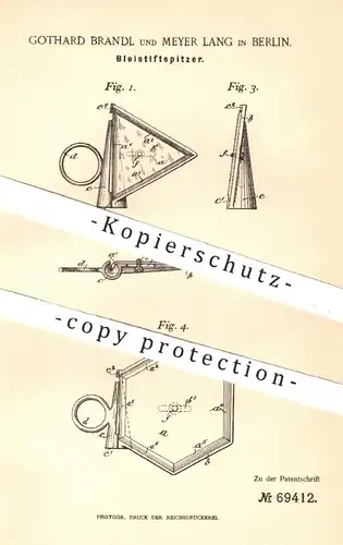 original Patent - Gothard Brandl , Meyer Lang , Berlin 1892 , Bleistiftspitzer | Bleistiftanspitzer , Bleistift , Messer