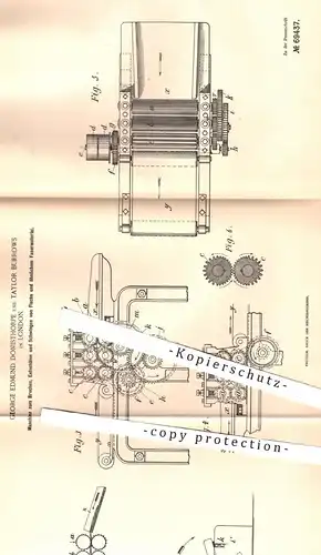 original Patent - George Edmund Donisthorpe , Taylor Burrows , London 1892 , Maschine zum Brechen u. Schälen von Flachs