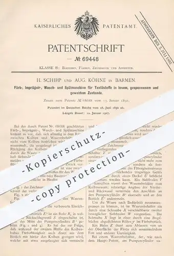original Patent - H. Schirp u. Aug. Köhne , Barmen , 1892 , Maschine zum Waschen , Färben , Spülen v. Textilstoffen !