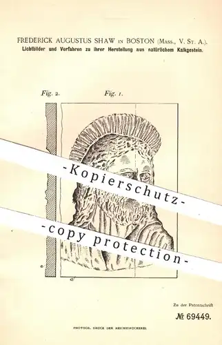 original Patent - Frederick Augustus Shaw , Boston , USA , 1892 , Lichtbilder aus Natur - Kalkgestein | Marmor , Gips !!