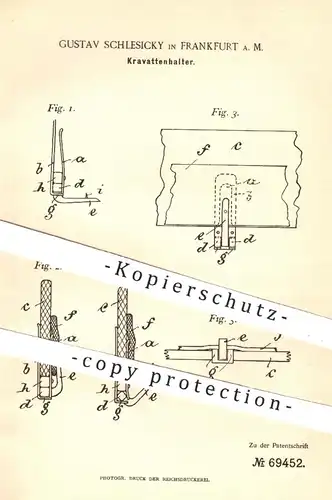 original Patent - Gustav Schlesicky , Frankfurt / Main , 1892 , Krawattenhalter | Krawatte , Krawatten , Schlips , Mode
