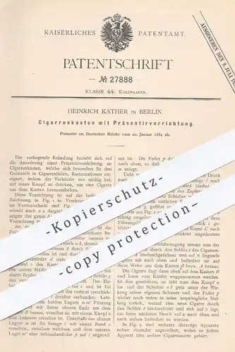 original Patent - Heinrich Kather in Berlin , 1884 , Zigarrenkasten zur Präsentation | Zigarre , Rauchen , Tabak !!!